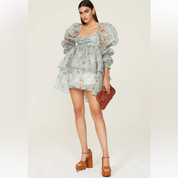 SELKIE The Moonlight Puff Dress In Love Letters Hearts Script Printed S - Picture 2 of 9